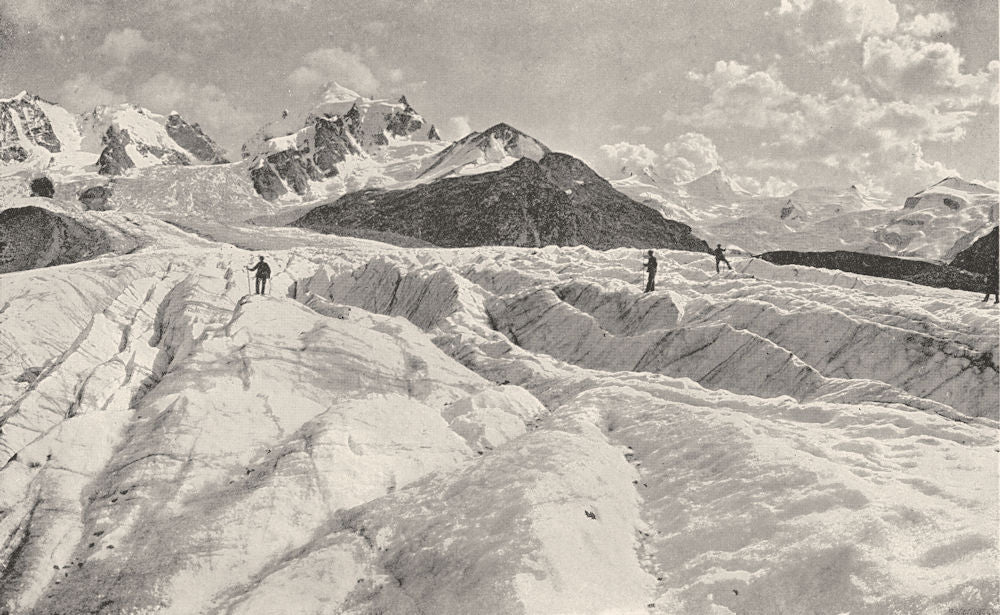 SWITZERLAND. The Engadin- The Roseg Glacier, near Pontresina 1895 old print
